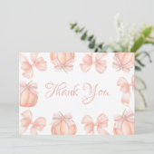 Pumpkin Pink Bow Baby Dusche Danke Karte (Stehend Vorderseite)