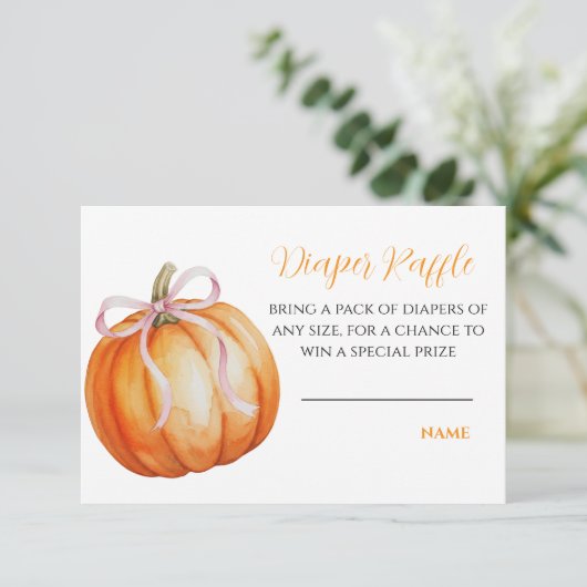 Pumpkin Pink Bow Baby Shower Diaper Raffle Begleitkarte (Stehend Vorderseite)