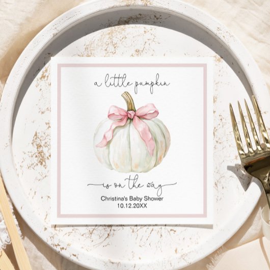 Pumpkin & Pink Bow Babydusche Napkin Serviette