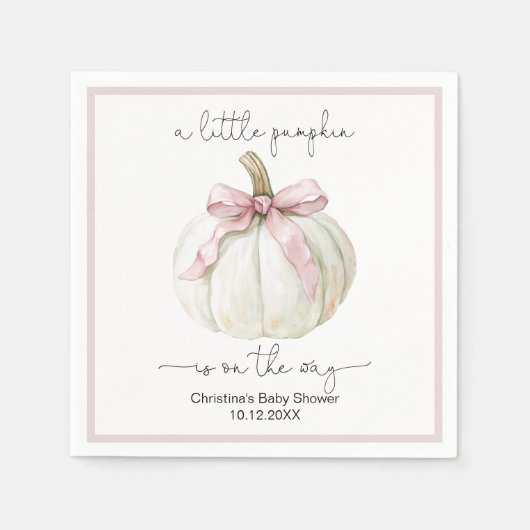 Pumpkin & Pink Bow Babydusche Napkin Serviette (Vorderseite)