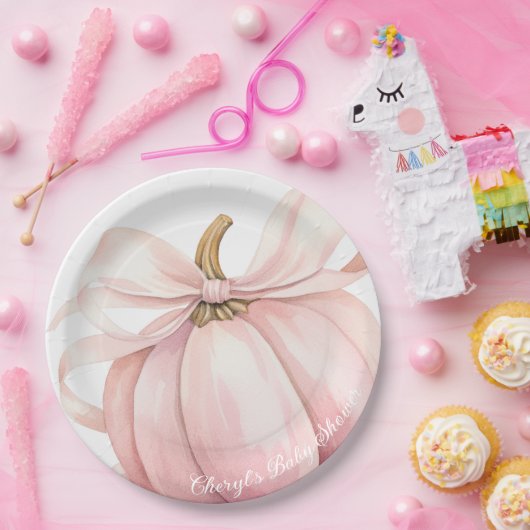 Pumpkin Pink Bow Babydusche Pappteller (Party)