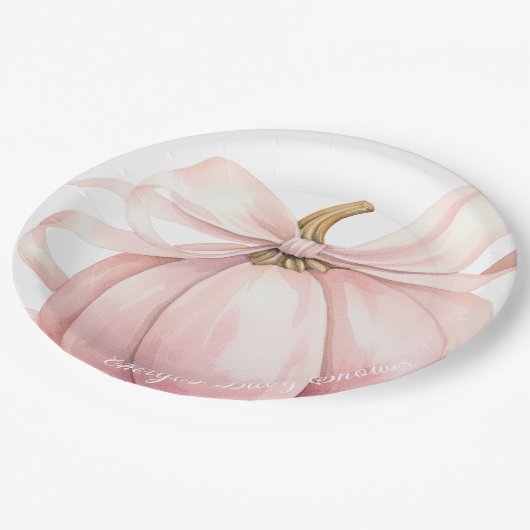 Pumpkin Pink Bow Babydusche Pappteller (Schrägansicht)