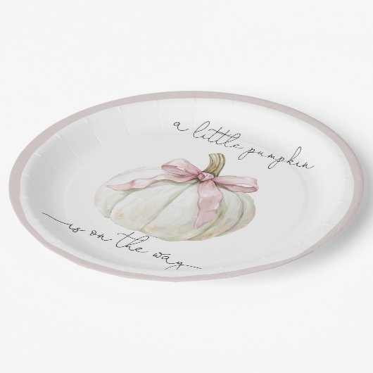 Pumpkin & Pink Bow Babydusche Pappteller (Schrägansicht)