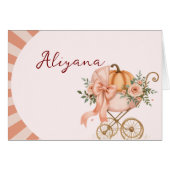 Pumpkin Pink Bow Babydusche Tafelnamenkarte (Vorderseite (Horizontal))