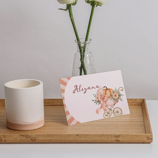 Pumpkin Pink Bow Babydusche Tafelnamenkarte