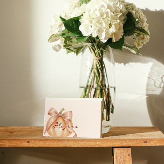 Pumpkin Pink Bow Babydusche Tafelnamenkarte