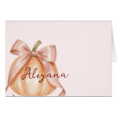 Pumpkin Pink Bow Babydusche Tafelnamenkarte (Vorderseite (Horizontal))
