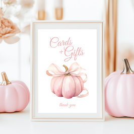 Pumpkin Pink Bow Cards & Gifts Table Sign Poster