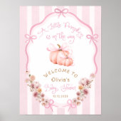 Pumpkin Pink Bow Fall Floral Baby Shower Welcome Poster (Vorne)