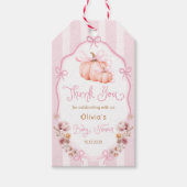 Pumpkin Pink Bow Floral Baby Shower Thank You Geschenkanhänger (Vorderseite)