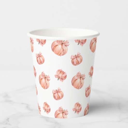 Pumpkin Pink Bow Moderne Babydusche Pappbecher (Vorderseite)