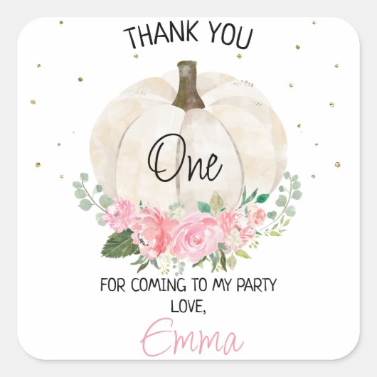 Pumpkin Pink Floral 1. Geburtstag Gunst Sticker (Vorderseite)