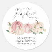 Pumpkin Pink Floral Baby Girl Dusche Runder Aufkleber (Vorderseite)