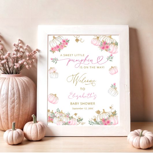 Pumpkin Pink Floral Elegante Niedlicher Empfang Poster