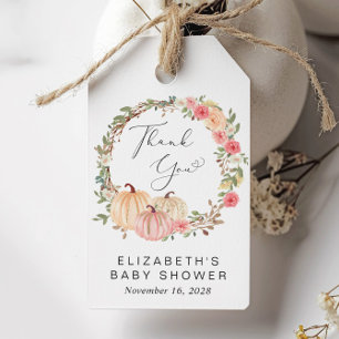 Pumpkin Pink Floral Girl Babydusche Danke Geschenkanhänger