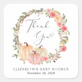 Pumpkin Pink Floral Girl Babydusche Danke Quadratischer Aufkleber (Vorderseite)