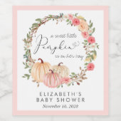 Pumpkin Pink Floral Girl Babydusche Weinetikett (Einzelnes Label)