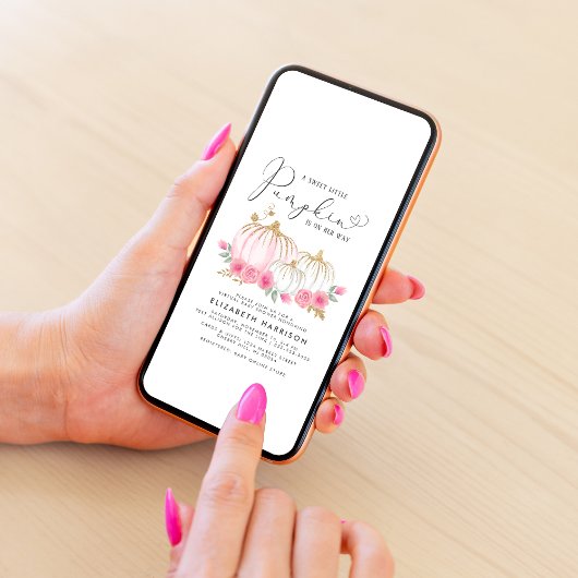 Pumpkin Pink Floral Virtual Baby Girl Dusche Einladung