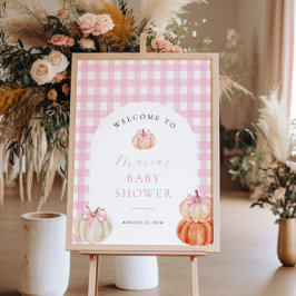 Pumpkin Pink Gingham Baby Dusche Willkommen Poster
