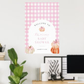 Pumpkin Pink Gingham Baby Dusche Willkommen Poster (Heimbüro)