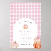 Pumpkin Pink Gingham Baby Dusche Willkommen Poster (Vorne)