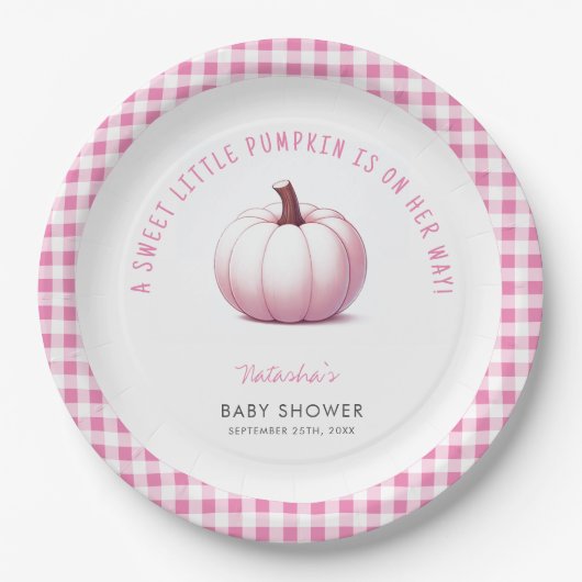 Pumpkin Pink Gingham Kariert Baby Girl Baby Dusche Pappteller (Vorderseite)