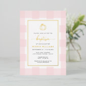 Pumpkin Pink Gingham Taufe Gold Foil Einladung (Stehend vorne)