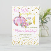 Pumpkin Pink Gold Confetti Girl Birthday Einladung (Stehend Vorderseite)