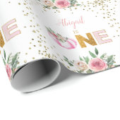 Pumpkin Pink Gold Floral Personalisiert 1. Geburts Geschenkpapier (Rolleneckpunkt)