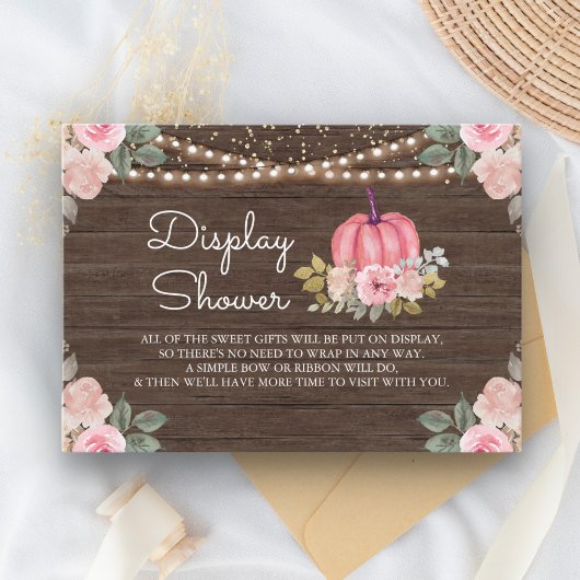 Pumpkin Pink Gold Floral Wood Display Dusche Begleitkarte