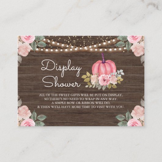 Pumpkin Pink Gold Floral Wood Display Dusche Begleitkarte (Vorderseite)