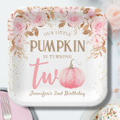 Pumpkin Pink & Gold Girl Floral Herbst 2. Geburtst Pappteller