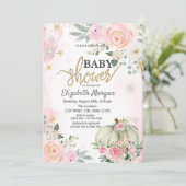 Pumpkin Pink Roses Polka Dots Baby Dusche Einladung (Stehend Vorderseite)