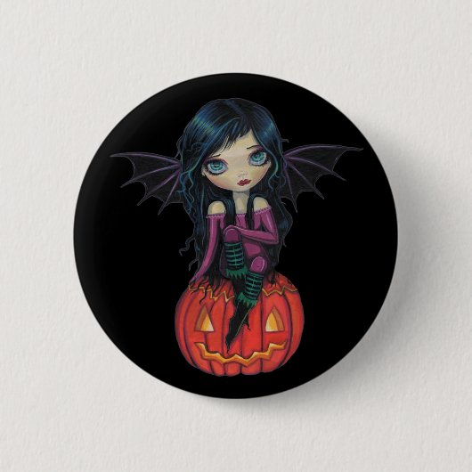 Pumpkin Pixie Halloween Niedlicher Vampirtasten Button (Vorderseite)