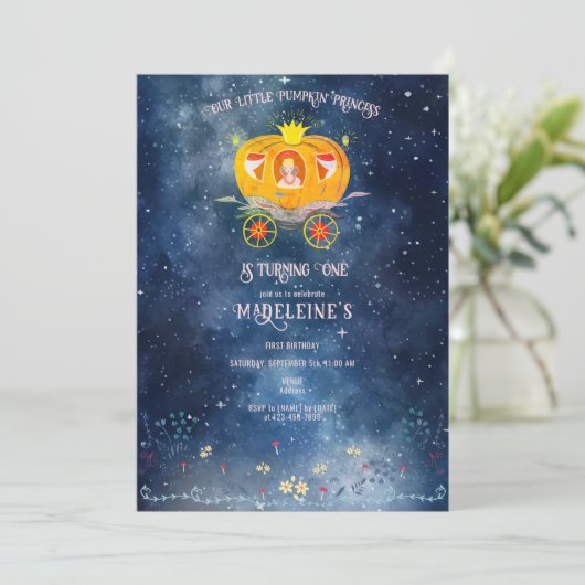 Pumpkin Princess verzaubertes Waldmädchen Geburtst Einladung (Stehend Vorderseite)