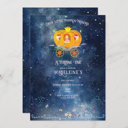 Pumpkin Princess verzaubertes Waldmädchen Geburtst Einladung (Vorne/Hinten)