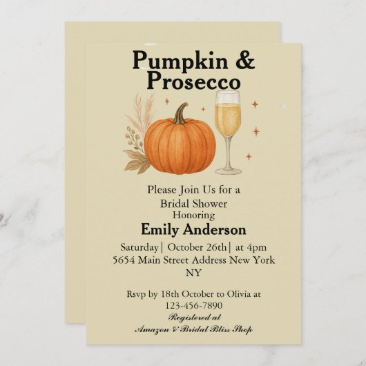 Pumpkin & Prosecco Fall Halloween Brautparty Einladung (Vorne/Hinten)