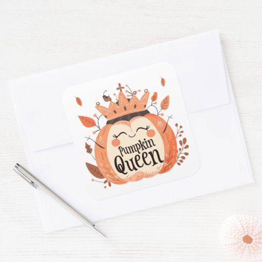Pumpkin Queen | ExDesigner | Halloween Quadratischer Aufkleber (Umschlag)