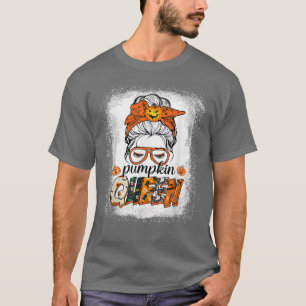 Pumpkin Queen Funny Messy Bun Hair Frauen Thanksgi T-Shirt