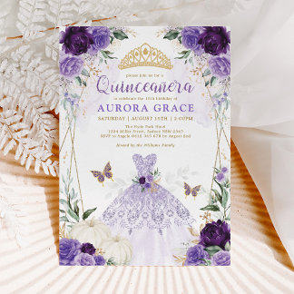 Pumpkin Quinceañera Princess Dress Lila Floral Einladung