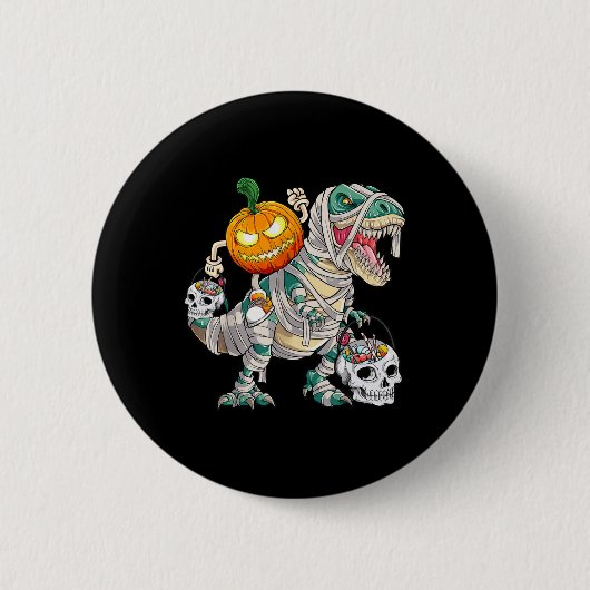 Pumpkin Riding Mummy Dinosaur T rex Halloween Funn Button (Vorderseite)