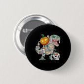 Pumpkin Riding Mummy Dinosaur T rex Halloween Funn Button (Vorne & Hinten)