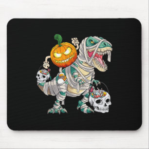 Pumpkin Riding Mummy Dinosaur T rex Halloween Funn Mousepad