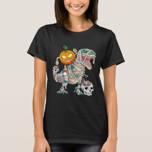 Pumpkin Riding Mummy Dinosaur T Rex Halloween Spaß T-Shirt