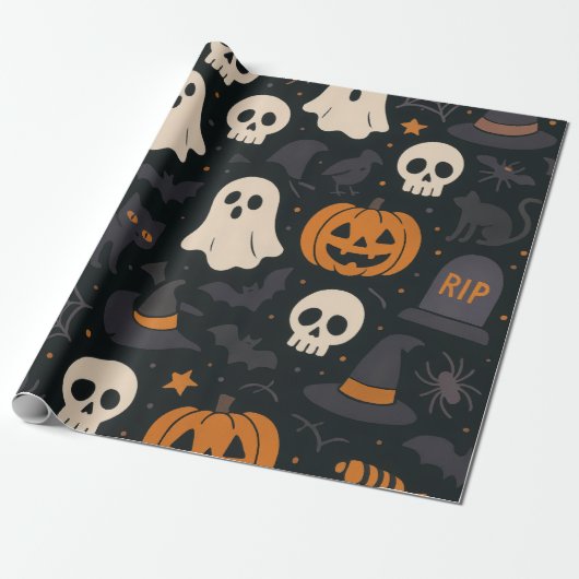 Pumpkin, RIP, Ghost Pattern Paper Wrapping Paper Geschenkpapier (Ungerollt)