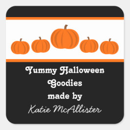 Pumpkin Row Halloween Backetiketten Quadratischer Aufkleber