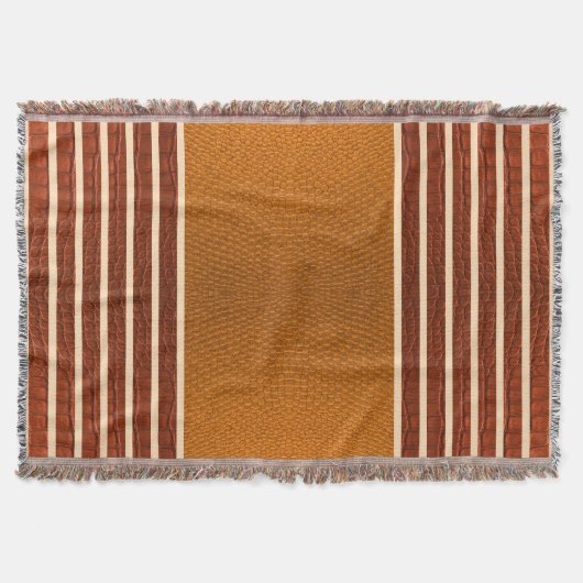 Pumpkin & Rust Exotic Faux Snake Leather Line Art Decke (Vorderseite)
