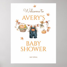 Pumpkin Rustic Baby Clothestline Fall Baby Dusche Poster