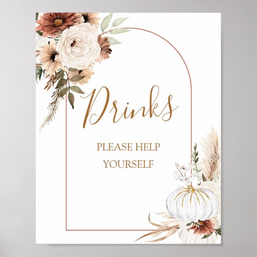 Pumpkin Rustic Boho Fall in Liebe Drinks Zeichen Poster (Vorne)