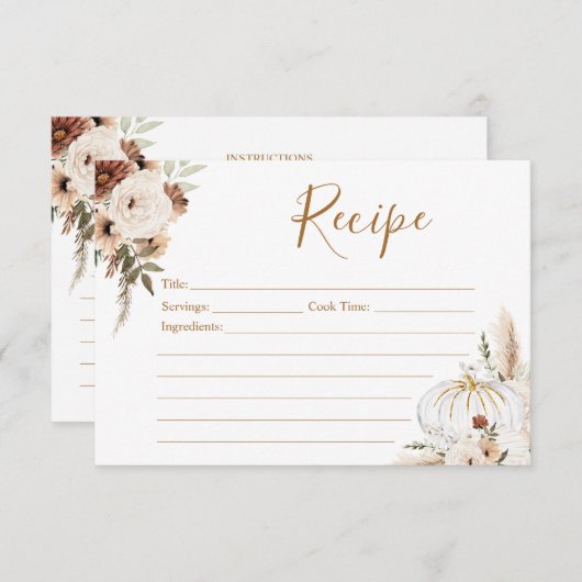 Pumpkin Rustic Boho Fall in Liebe Rezept Karte (Vorne/Hinten)